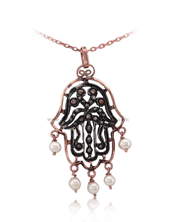 Bijoux en ligne Pendentif Main De Fatma Diamants Rose ''Chichkhane'' 52989