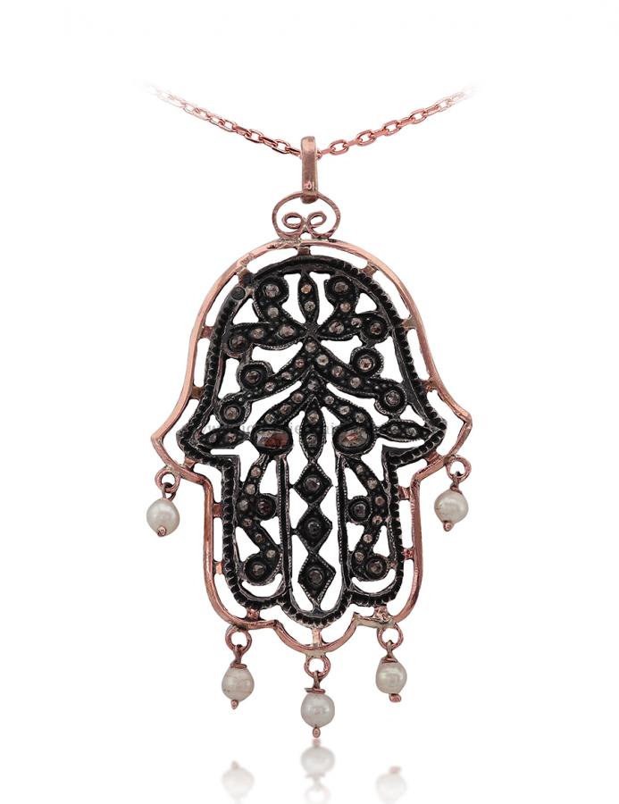 Bijoux en ligne Pendentif Main De Fatma Diamants Rose ''Chichkhane'' 53005