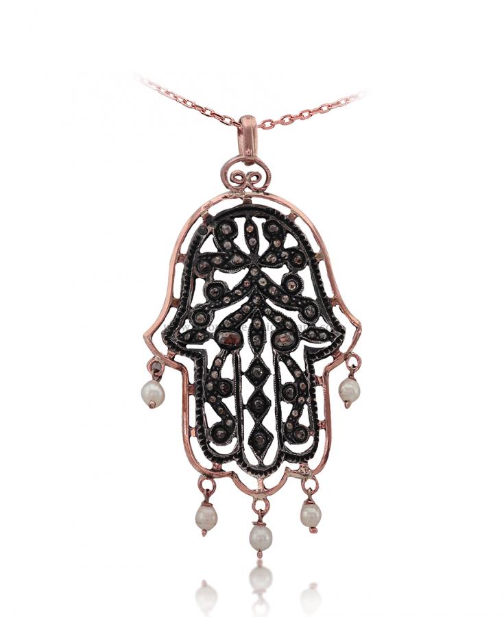 Bijoux en ligne Pendentif Main De Fatma Diamants Rose ''Chichkhane'' 53005