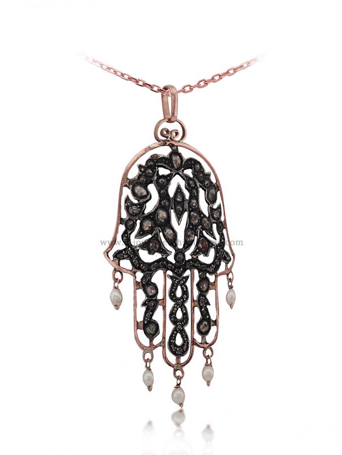 Bijoux en ligne Pendentif Main De Fatma Diamants Rose ''Chichkhane'' 53011