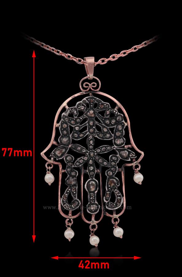 Bijoux en ligne Pendentif Main De Fatma Diamants Rose ''Chichkhane'' 53018