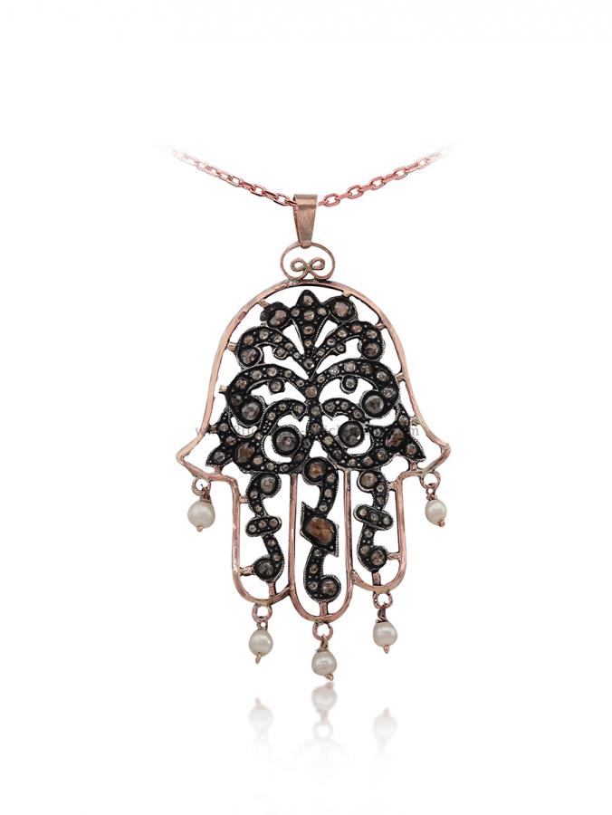 Bijoux en ligne Pendentif Main De Fatma Diamants Rose ''Chichkhane'' 53021