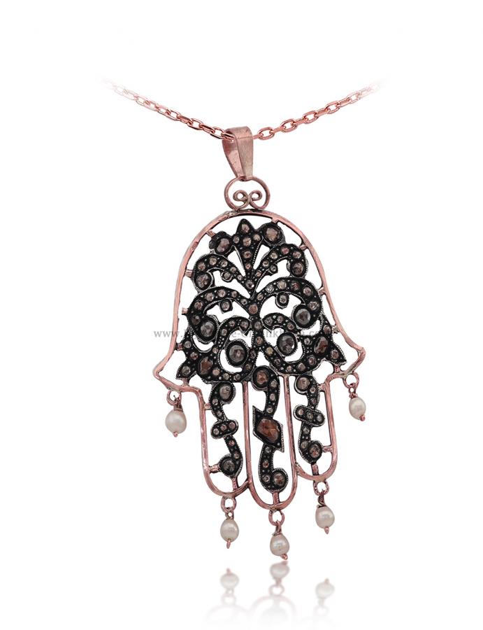 Bijoux en ligne Pendentif Main De Fatma Diamants Rose ''Chichkhane'' 53021