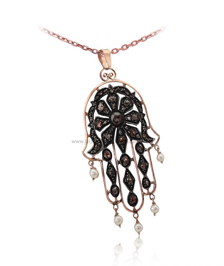 Bijoux en ligne Pendentif Main De Fatma Diamants Rose ''Chichkhane'' 53222