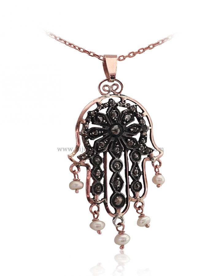 Bijoux en ligne Pendentif Main De Fatma Diamants Rose ''Chichkhane'' 53225