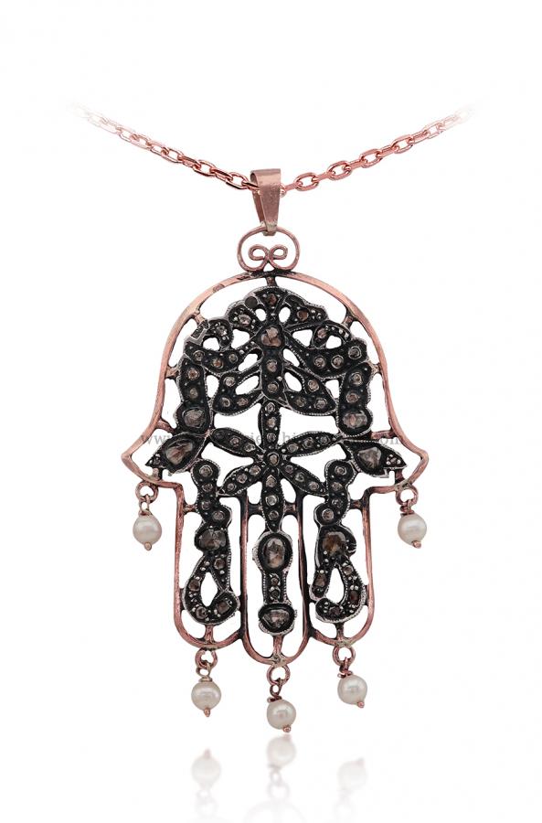 Bijoux en ligne Pendentif Main De Fatma Diamants Rose ''Chichkhane'' 53018