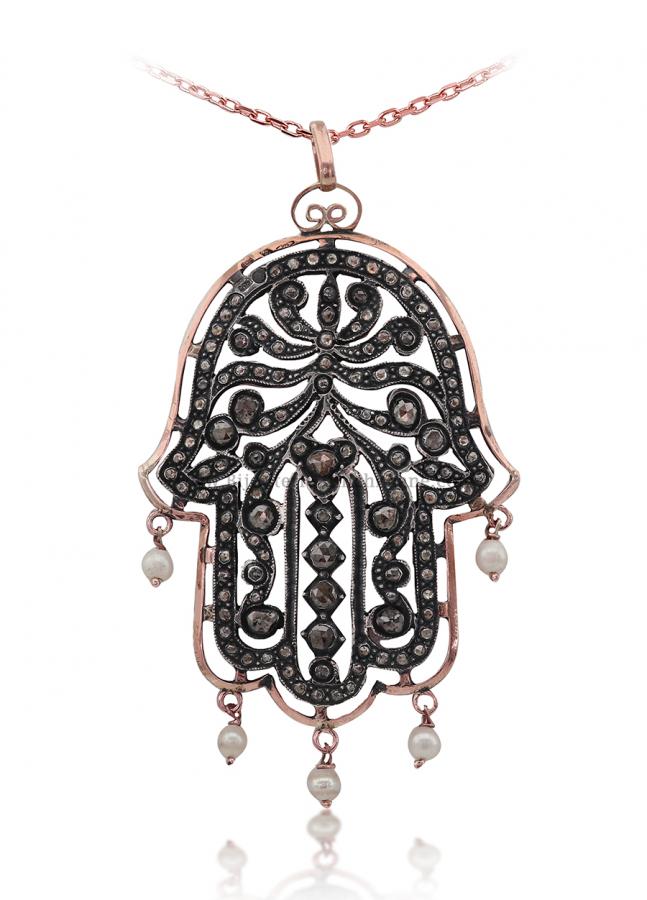 Bijoux en ligne Pendentif Main De Fatma Diamants Rose ''Chichkhane'' 53022